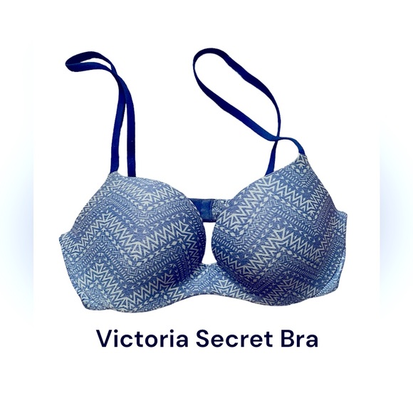 PINK Victoria's Secret Blue and white Aztec print bra padded 34C - Picture 1 of 7